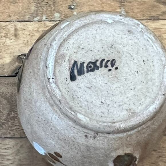 Vintage Mexican Folk Art Pottery Tonala Sand Mug Floral Design Signed - Picture 10 of 12